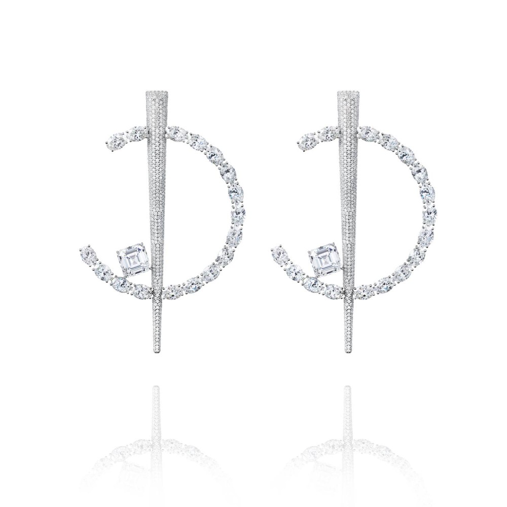 Earrings, 18-carat white gold with diamonds