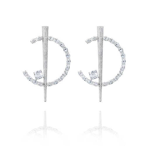 Earrings, 18-carat white gold with diamonds