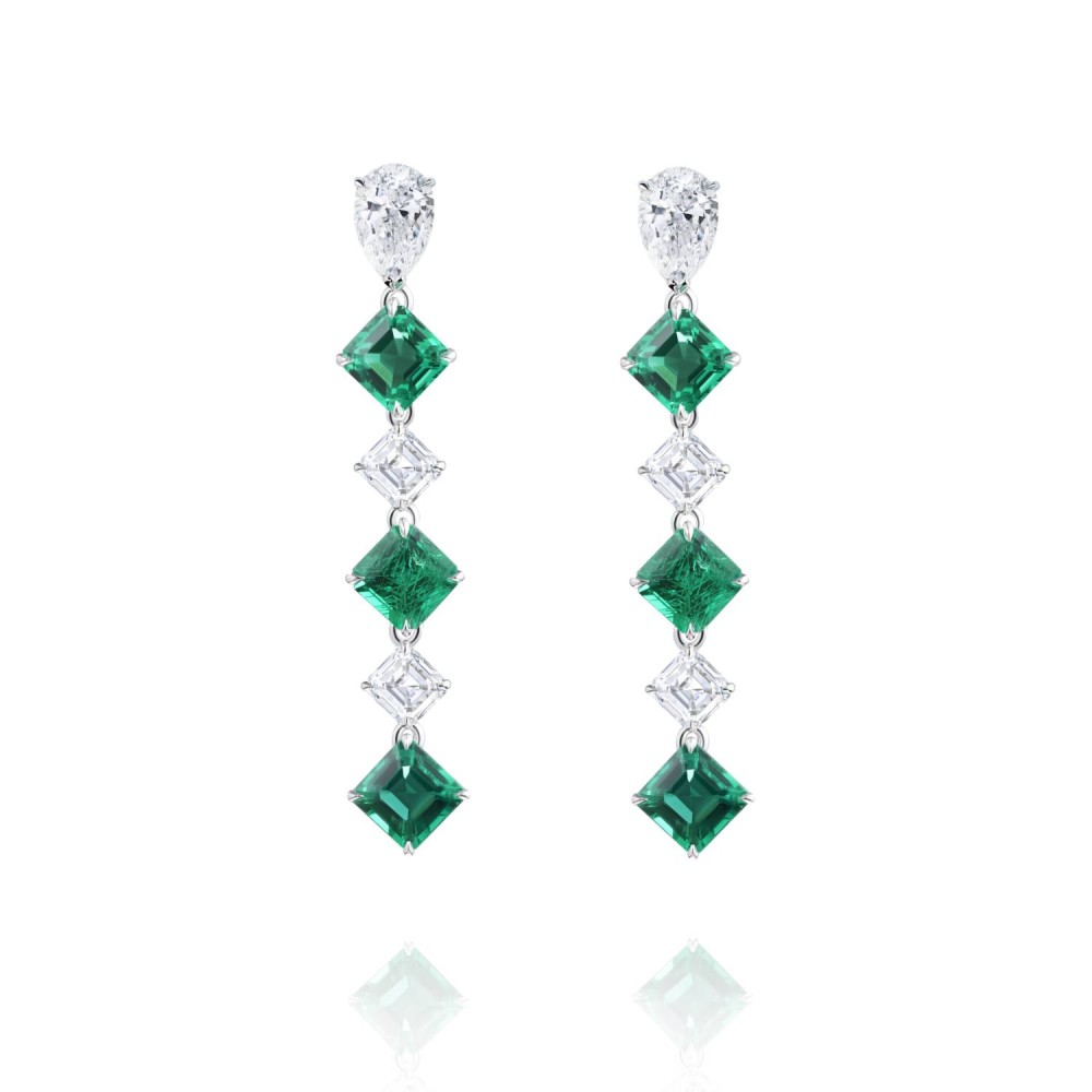 Earrings, 18-carat white gold with diamonds