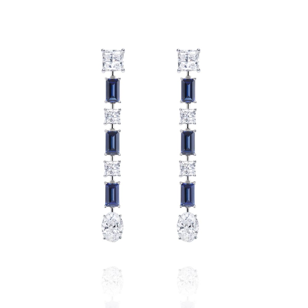 Earrings, 18-carat white gold with diamonds and sapphires