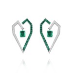 Earrings, 18-carat white gold with diamonds and emeralds