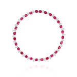 Necklace, 18-carat white gold with diamonds and rubies