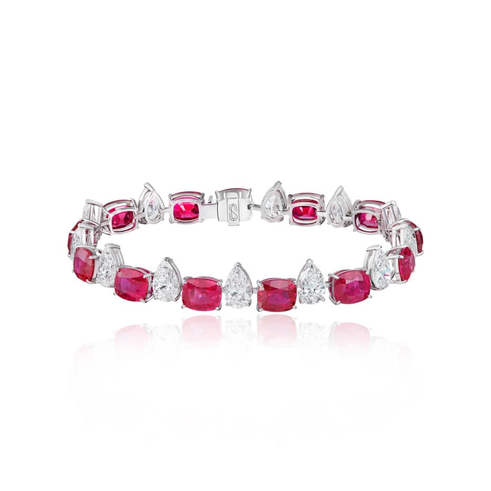 Bracelet, 18-carat white gold with diamonds and rubies