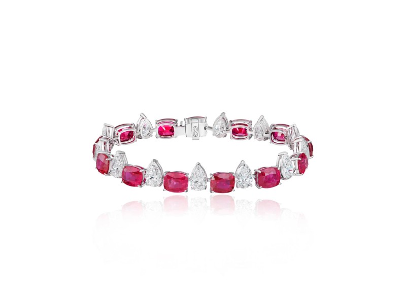 Bracelet, 18-carat white gold with diamonds and rubies
