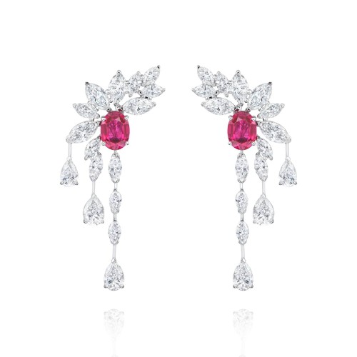 Earrings, 18-carat white gold with diamonds and rubies Earrings, 18-carat white gold with diamonds and rubies
