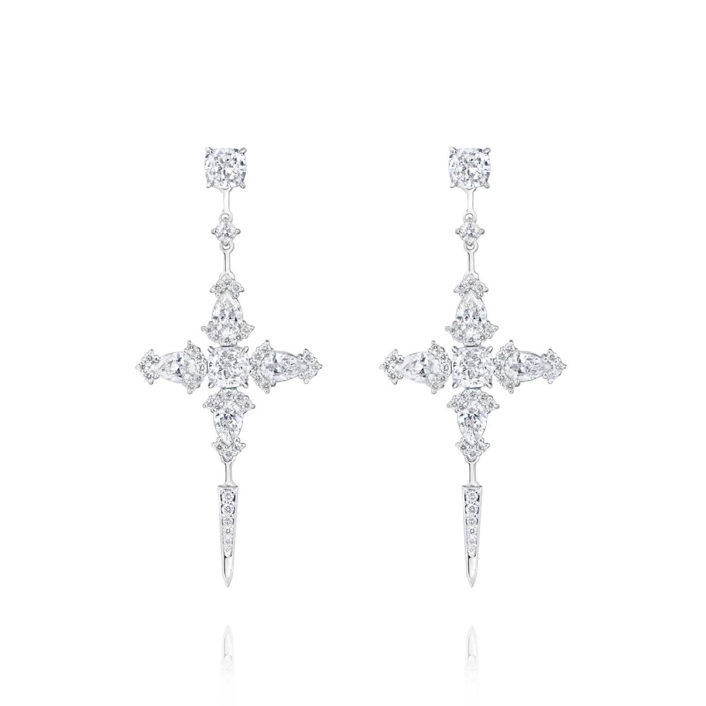 Earrings, 18-carat white gold with diamonds