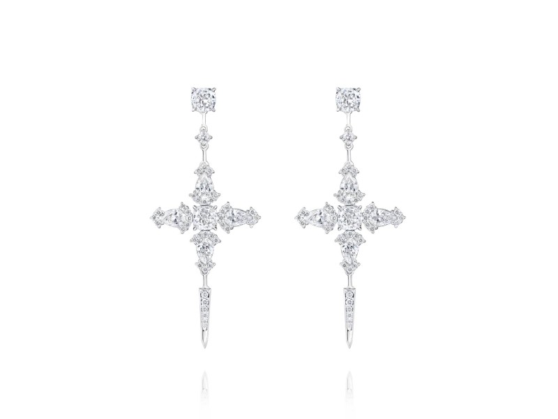 Earrings, 18-carat white gold with diamonds