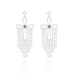 Earrings, 18-carat white gold with diamonds and rubies
