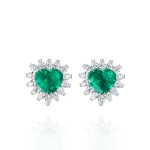 Earrings, 18-carat white gold with diamonds and emeralds