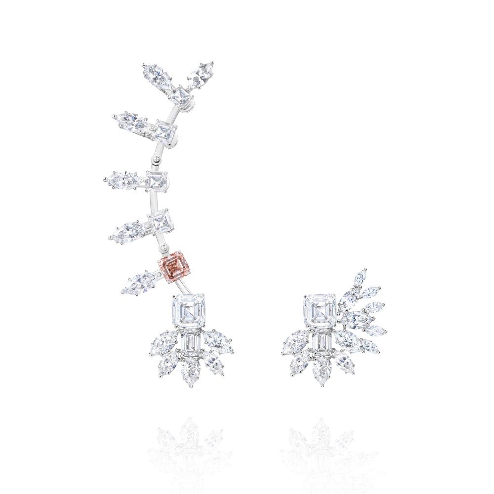 Kaff earring, 18-carat white gold with pink diamonds
