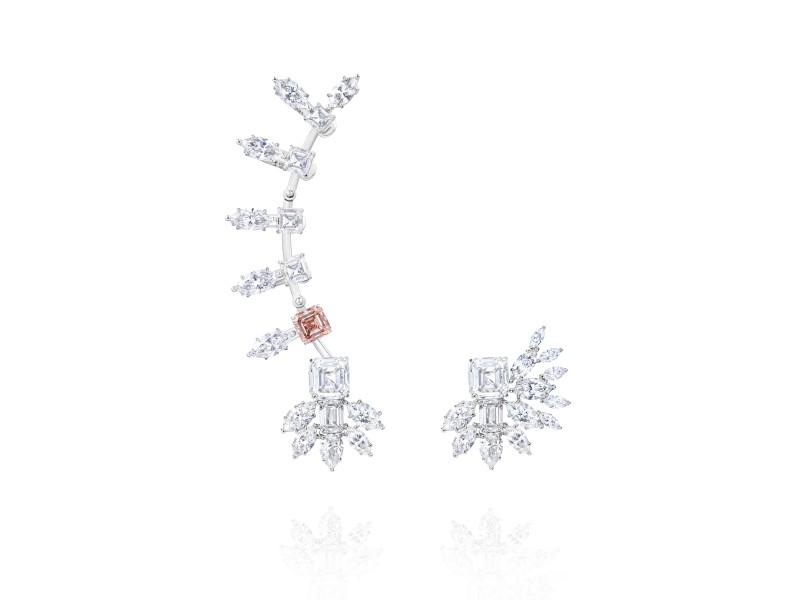 Kaff earring, 18-carat white gold with pink diamonds
