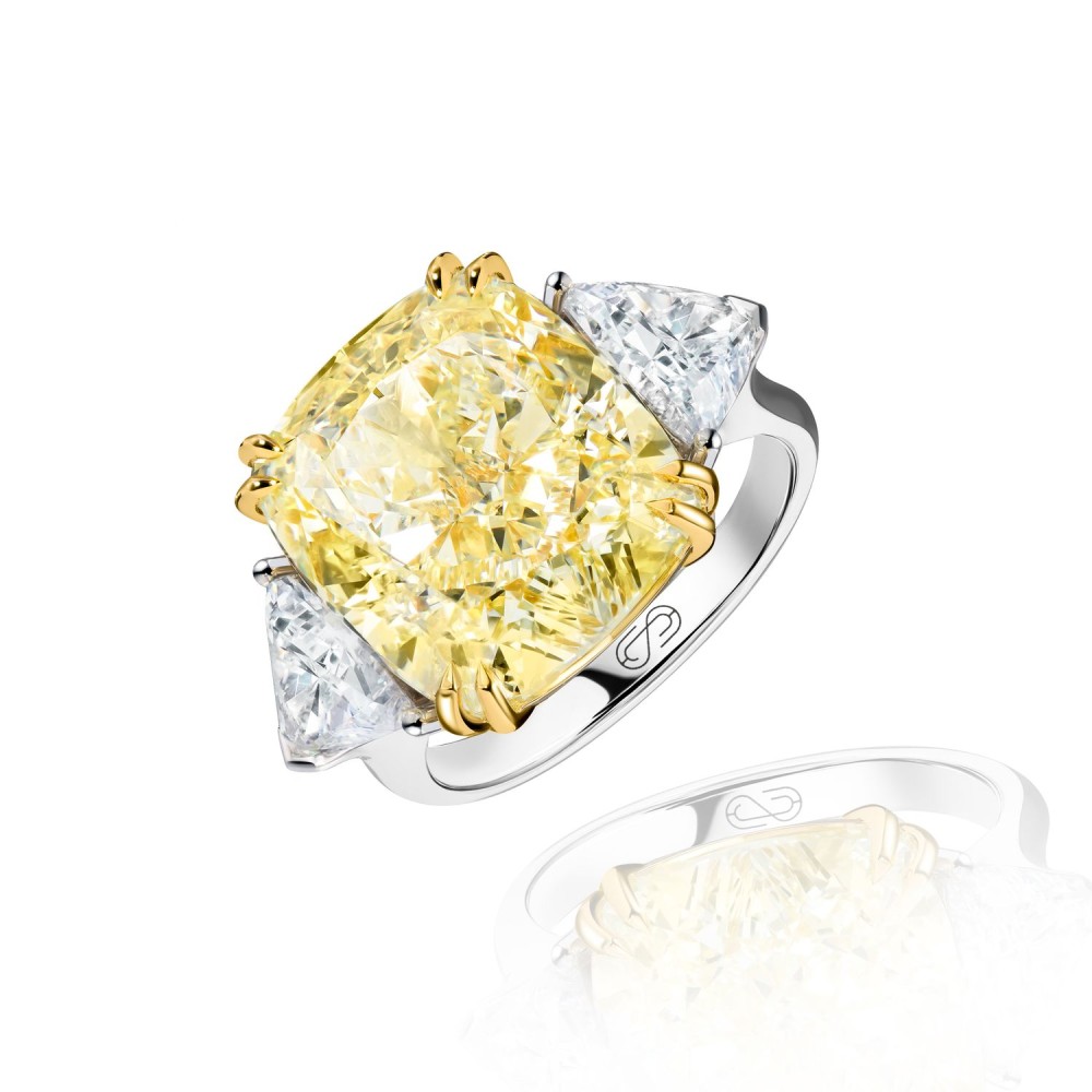 Кольцо, Белое золото 750 пробы с бриллиантами и желтыми бриллиантами