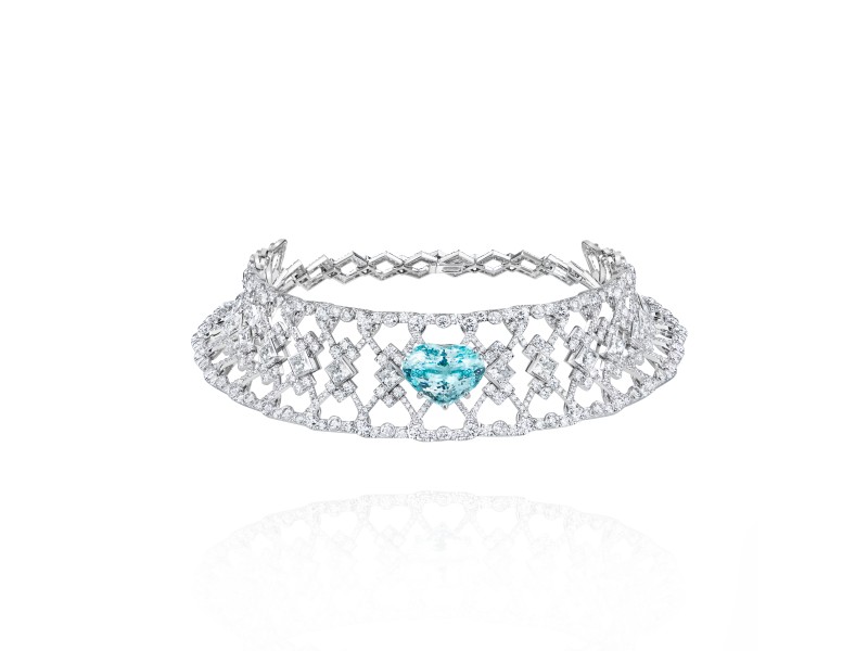 Necklace/choker, 18-karat white gold with diamonds and Paraiba tourmaline