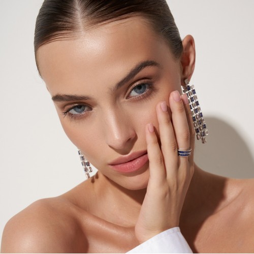 Серьги, Белое золото 750 пробы с бриллиантами и сапфирами