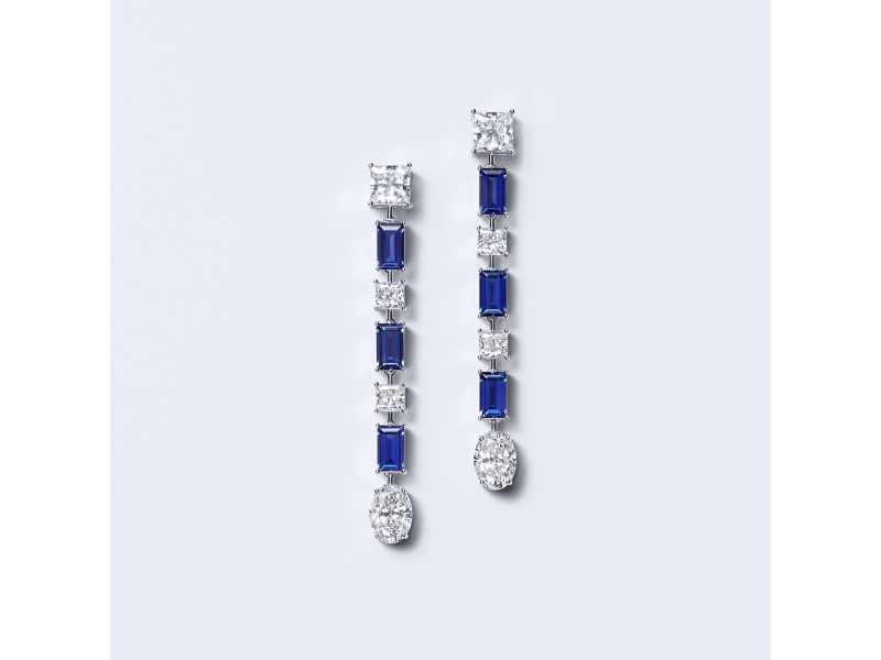 Earrings, 18-carat white gold with diamonds and sapphires