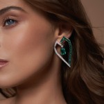 Earrings, 18-carat white gold with diamonds and emeralds