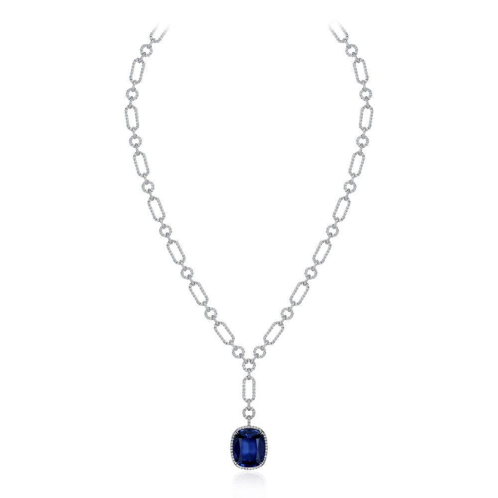 Колье, Белое золото 750 пробы с бриллиантами и сапфирами