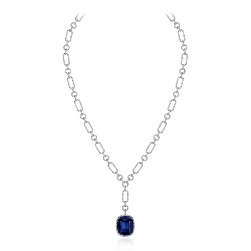 Колье, Белое золото 750 пробы с бриллиантами и сапфирами