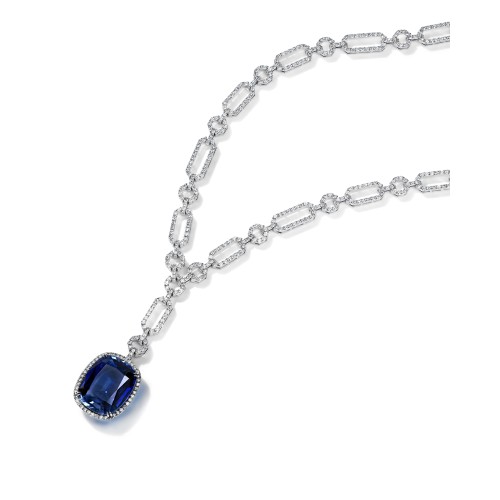 Necklace, 18-carat white gold with diamonds and sapphires Necklace, 18-carat white gold with diamonds and sapphires