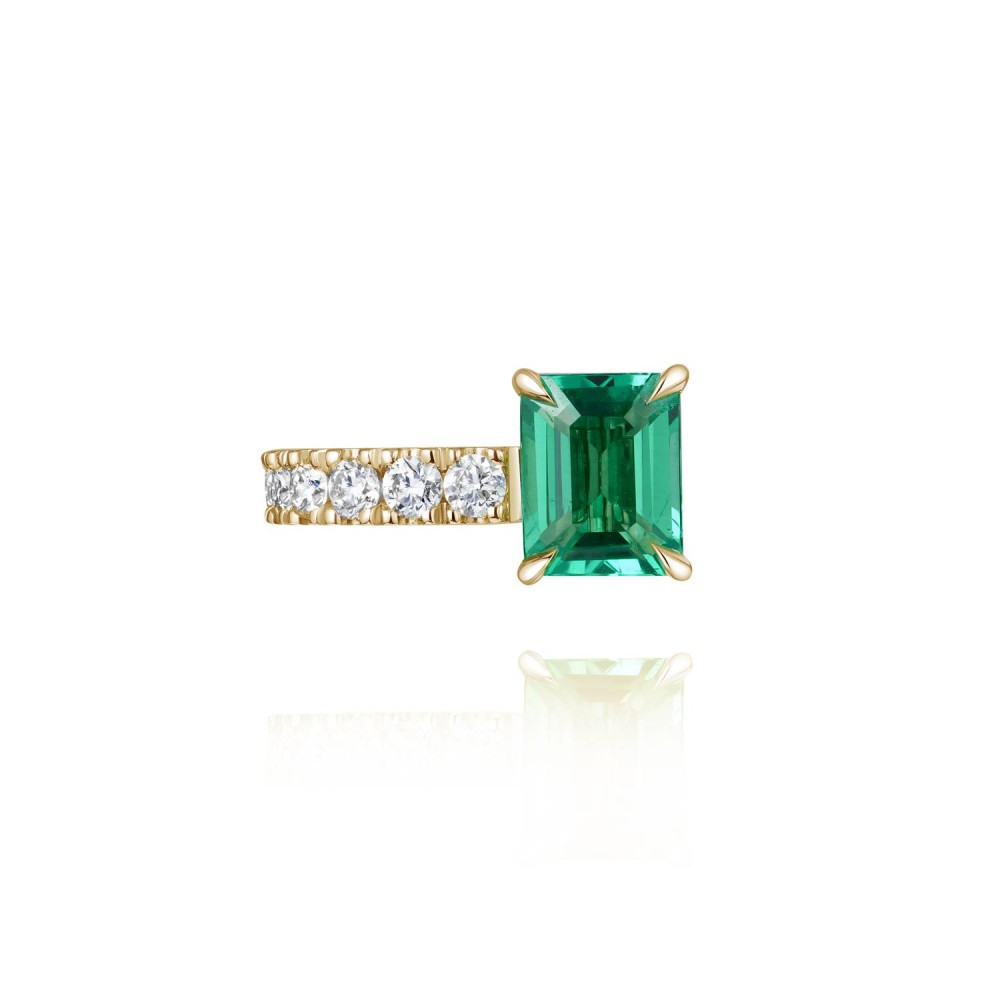 Kaff earrings, 18-carat yellow gold with yellow diamonds and emeralds