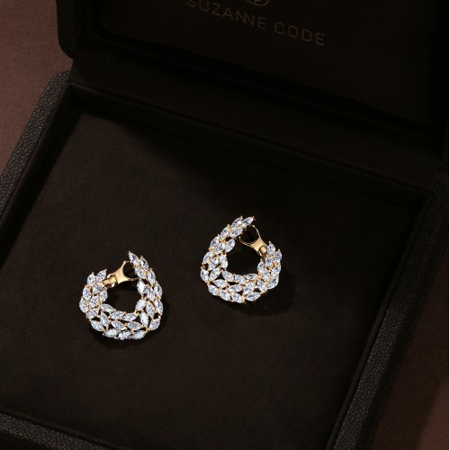 Серьги, Желтое золото 750 пробы с бриллиантами