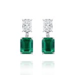 Earrings, 18-carat white gold with diamonds and emeralds