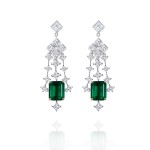 Earrings, 18-carat white gold with diamonds and emeralds
