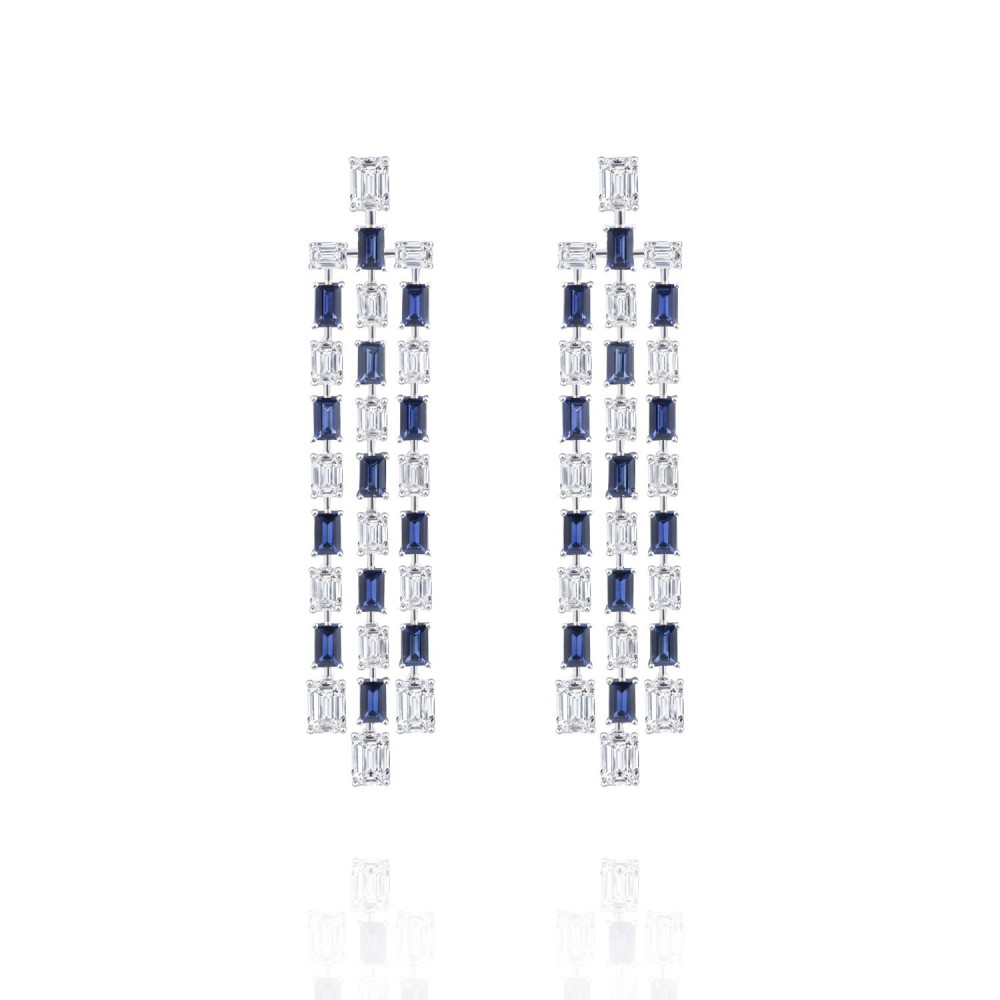 Earrings, 18-carat white gold with diamonds and sapphires