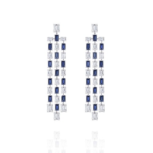 Earrings, 18-carat white gold with diamonds and sapphires Earrings, 18-carat white gold with diamonds and sapphires