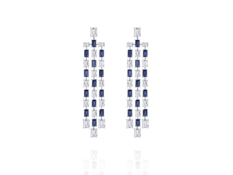 Earrings, 18-carat white gold with diamonds and sapphires