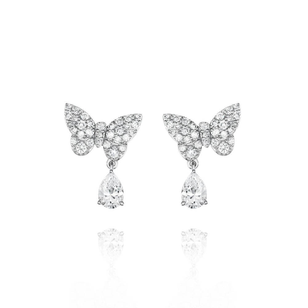 Children's earrings "Butterflies", 18-carat white gold with diamonds