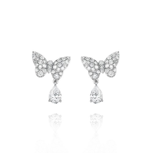 Children's earrings "Butterflies", 18-carat white gold with diamonds