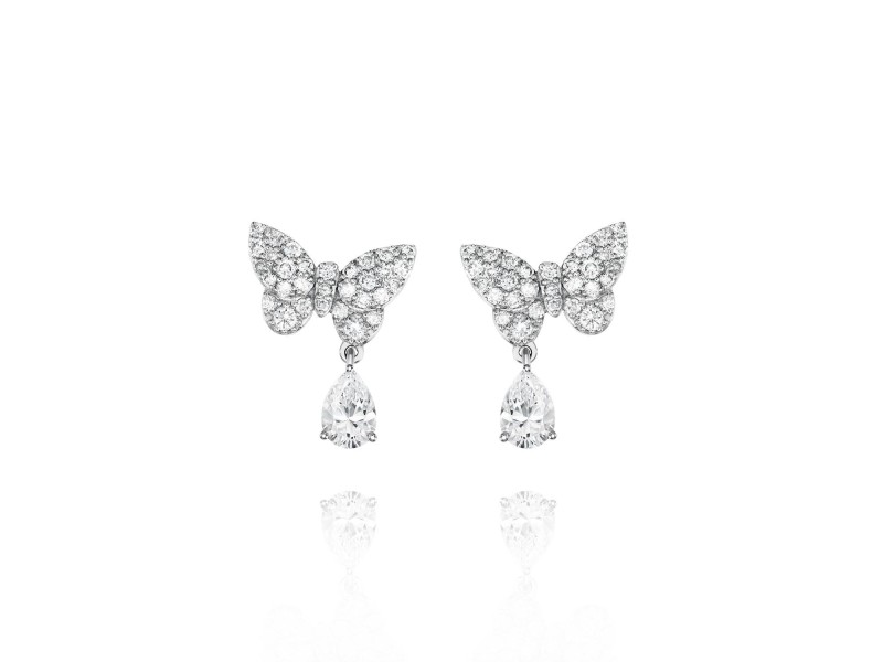 Children's earrings "Butterflies", 18-carat white gold with diamonds