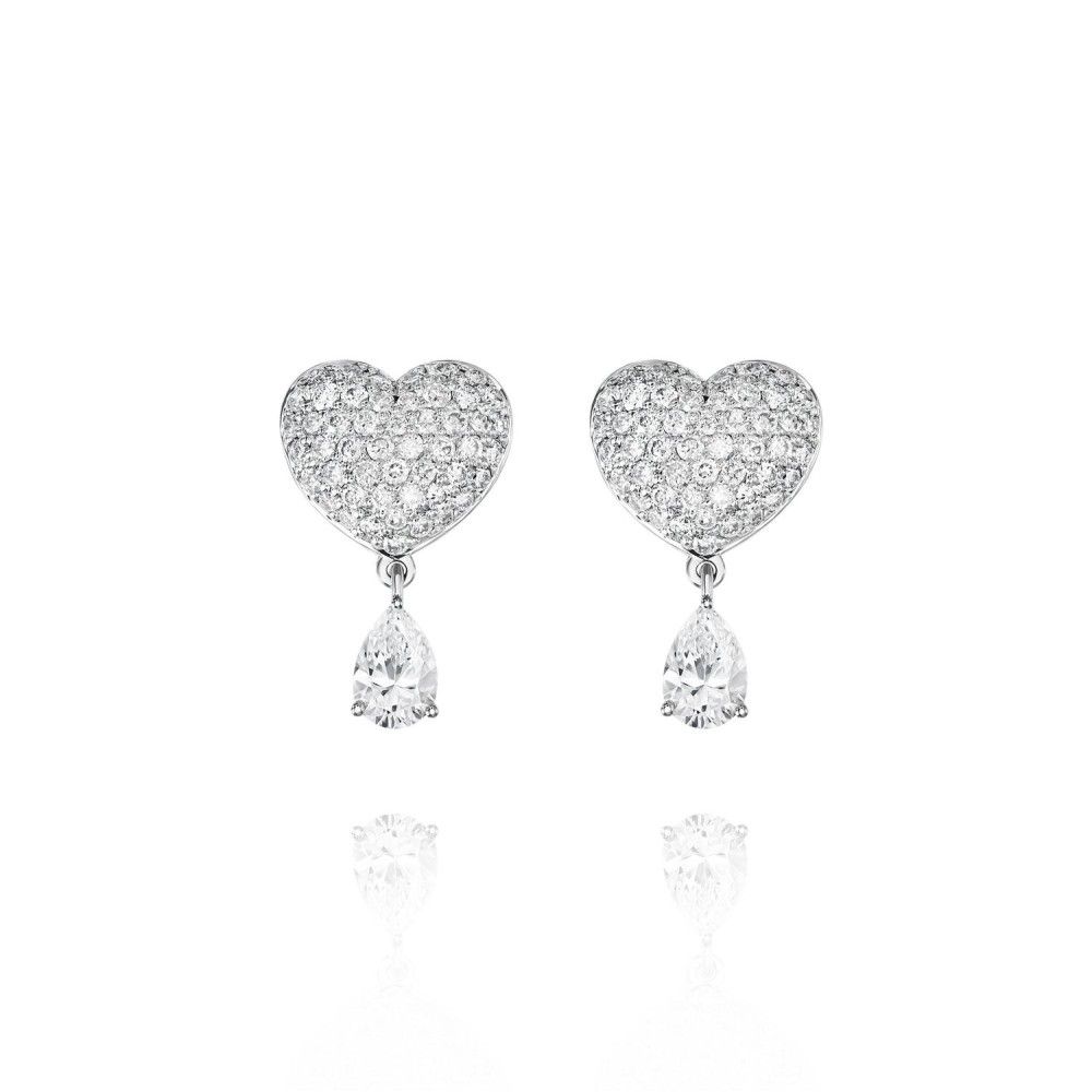 Children's earrings "Hearts", 18-carat white gold with diamonds