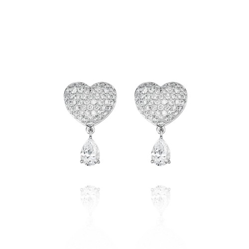 Children's earrings "Hearts", 18-carat white gold with diamonds