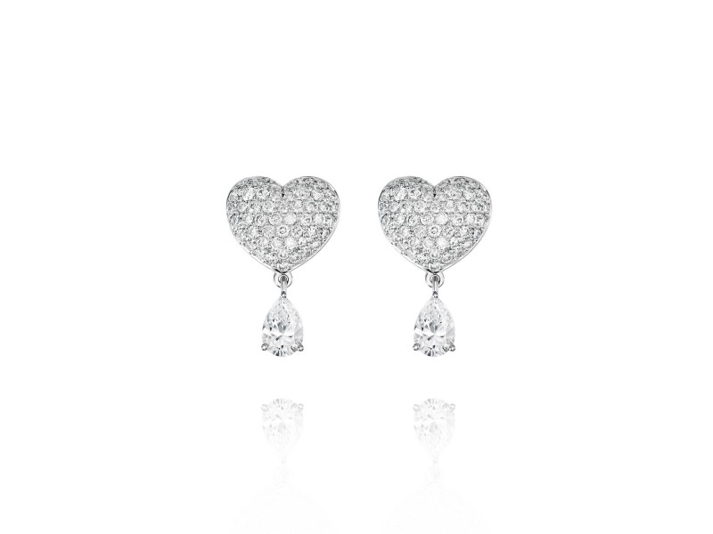 Children's earrings "Hearts", 18-carat white gold with diamonds