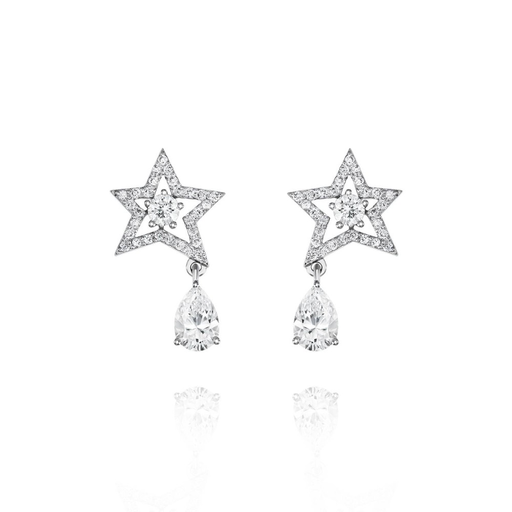 Children's earrings "Stars", 18-carat white gold with diamonds