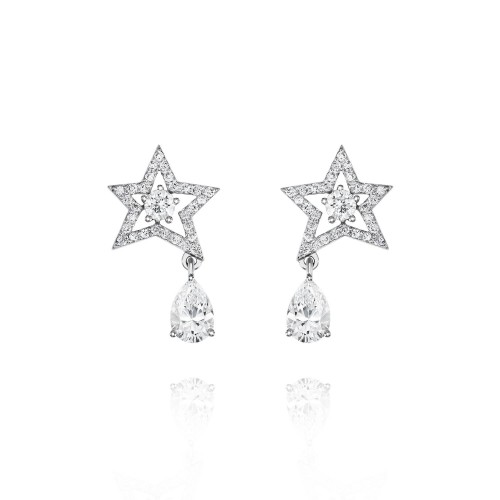 Children's earrings "Stars", 18-carat white gold with diamonds
