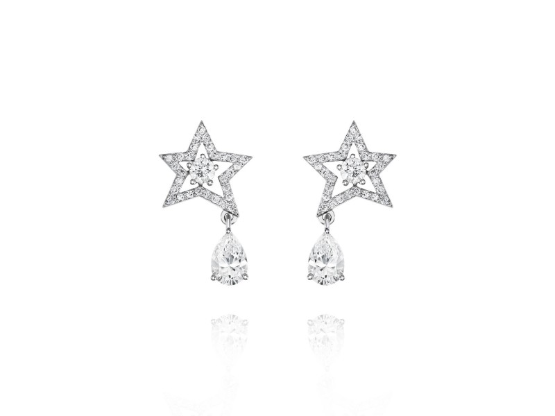 Children's earrings "Stars", 18-carat white gold with diamonds