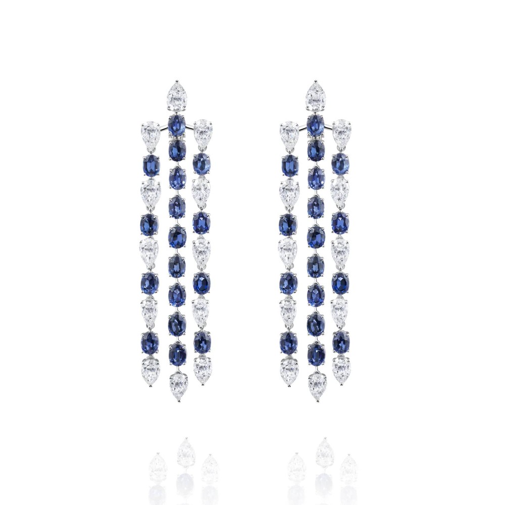 Earrings, 18-carat white gold with diamonds and sapphires