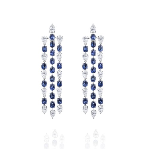 Earrings, 18-carat white gold with diamonds and sapphires Earrings, 18-carat white gold with diamonds and sapphires