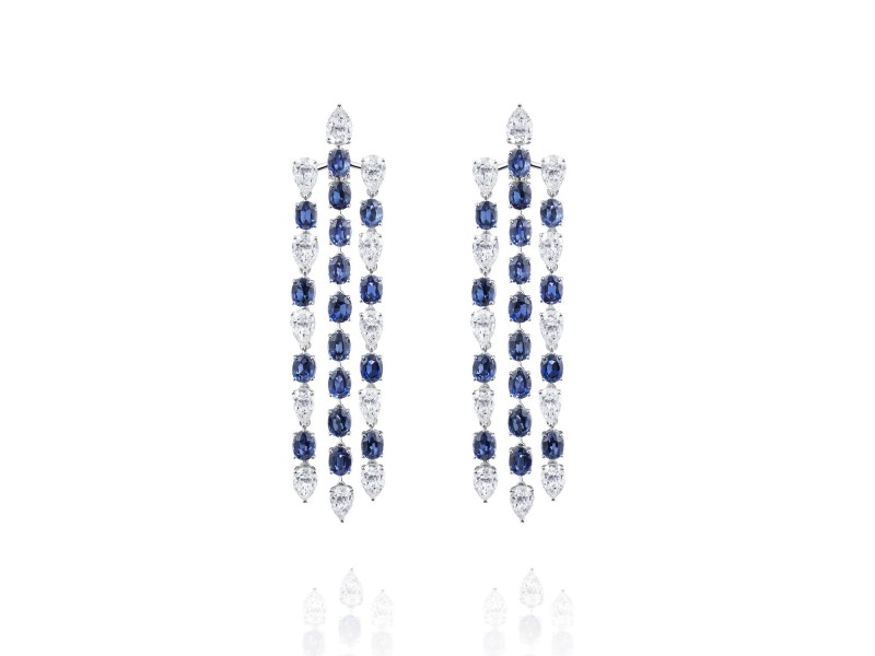 Earrings, 18-carat white gold with diamonds and sapphires
