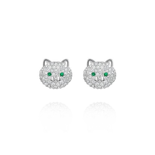 Children's earrings "Cats", 18-carat white gold with diamonds and emeralds Children's earrings "Cats", 18-carat white gold with diamonds and emeralds