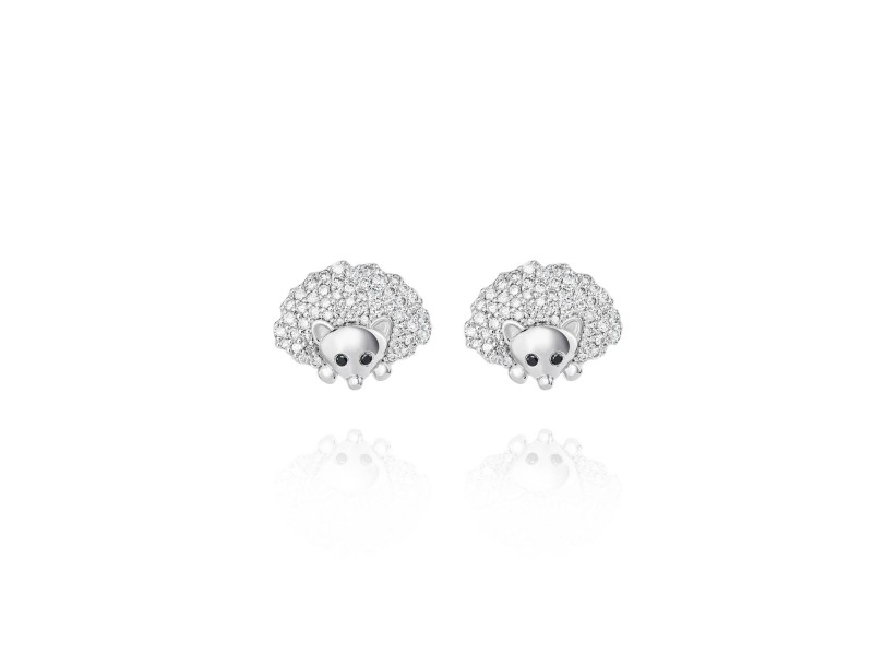 Children's earrings "Mice", 18-carat white gold with diamonds