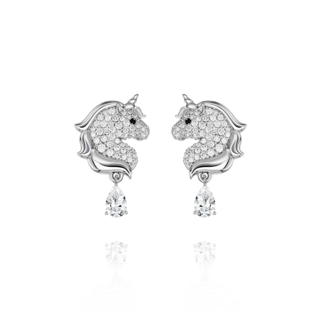 Children's earrings "Unicorns", 18-carat white gold with diamonds