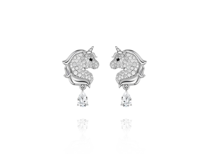 Children's earrings "Unicorns", 18-carat white gold with diamonds