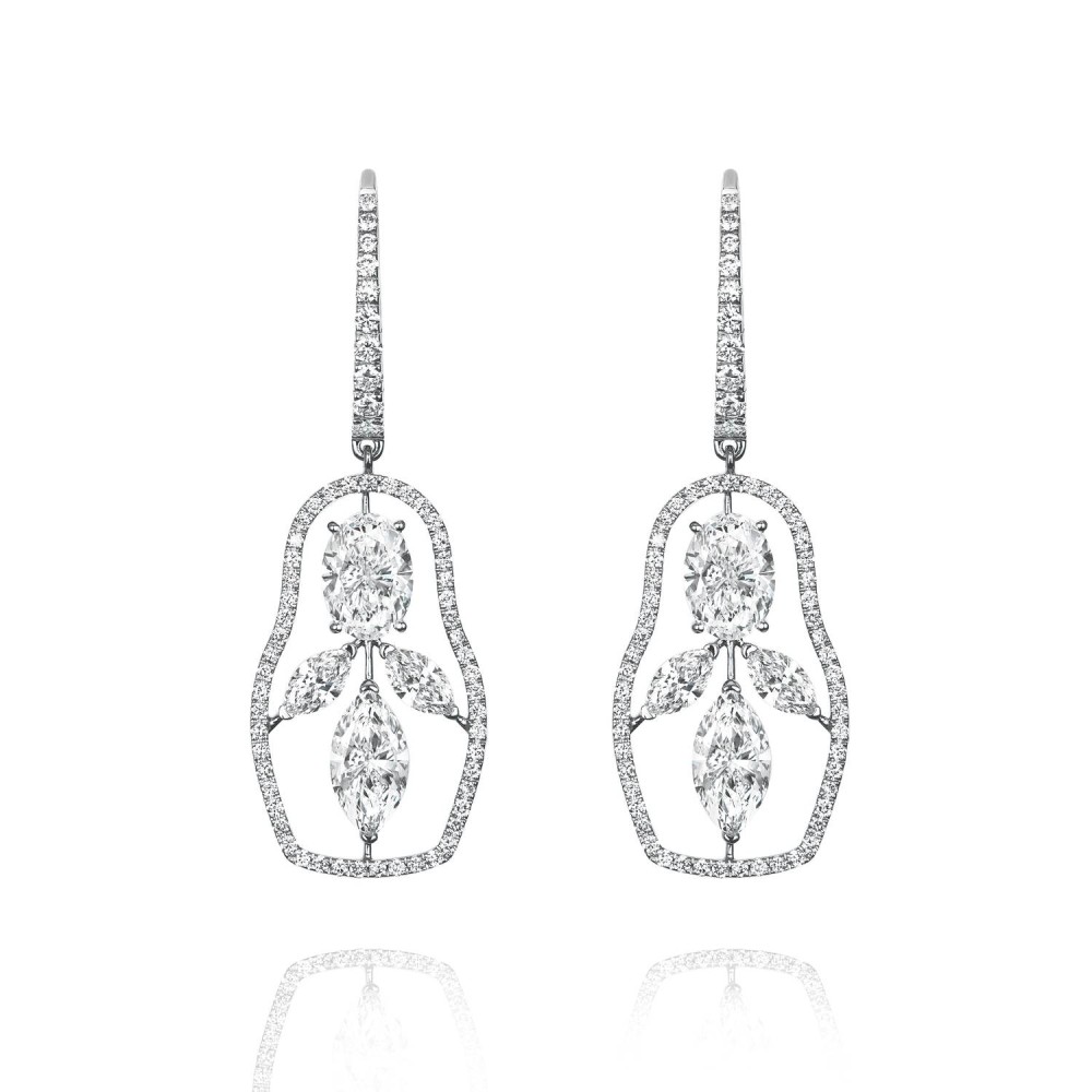 Earrings, 18-carat white gold with diamonds