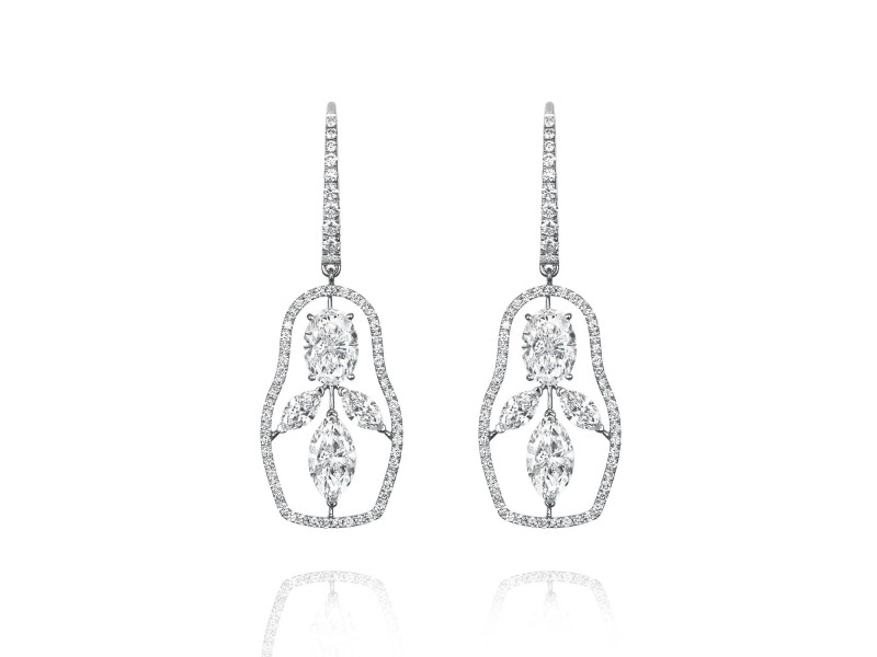 Earrings, 18-carat white gold with diamonds