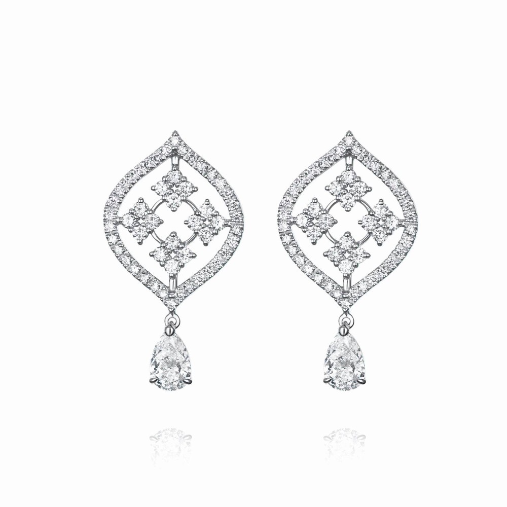 Earrings, 18-carat white gold with diamonds