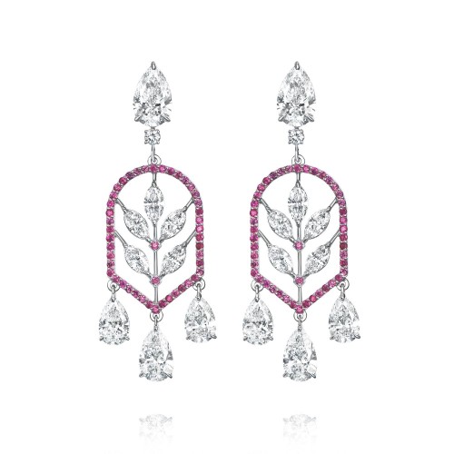 Earrings, 18-carat white gold with diamonds and rubies Earrings, 18-carat white gold with diamonds and rubies